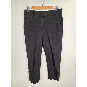 Brunello Cucinelli Black Cropped Pants Embellished Cuffs Zipper Front Women's 8